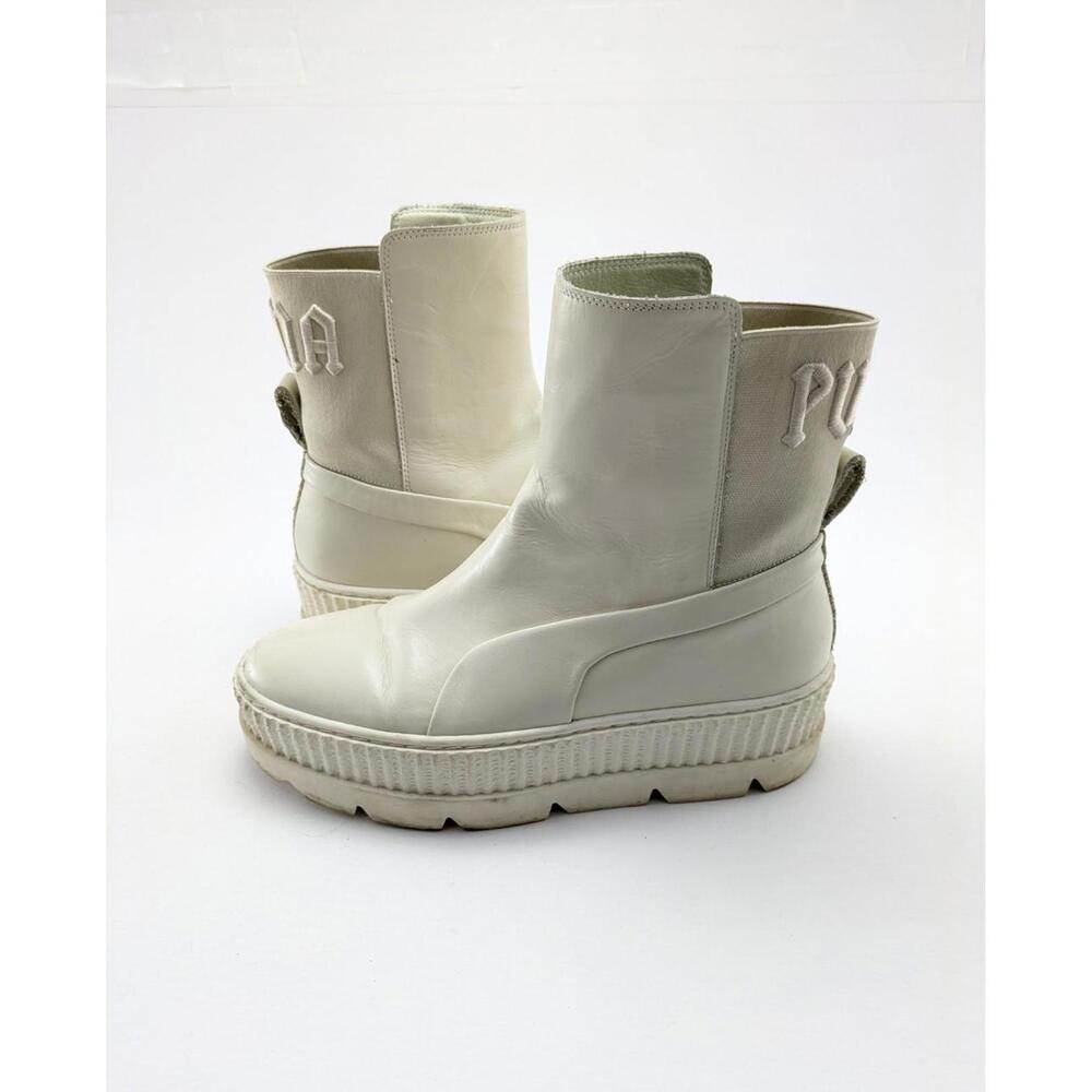 Womens Puma Fenty By Rihanna Chelsea White Combat Boots 366266 02‎ Size 9.5